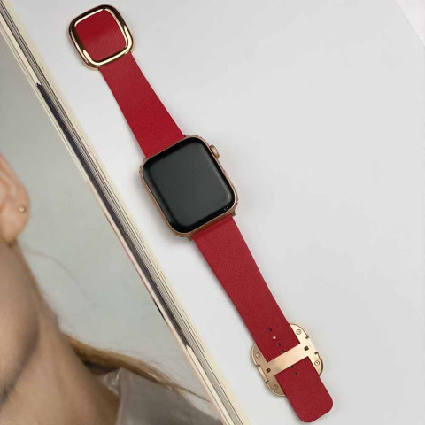 Шкіряний ремінець Modern Buckle Leather для Apple Watch 38/40/41mm Gold/Product red Шкіряний ремінець Modern Buckle Leather для Apple Watch 38/40/41mm Gold/Product red